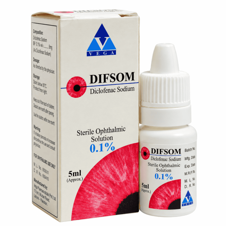 Difsom Eye Drops box and sterile ophthalmic solution bottle