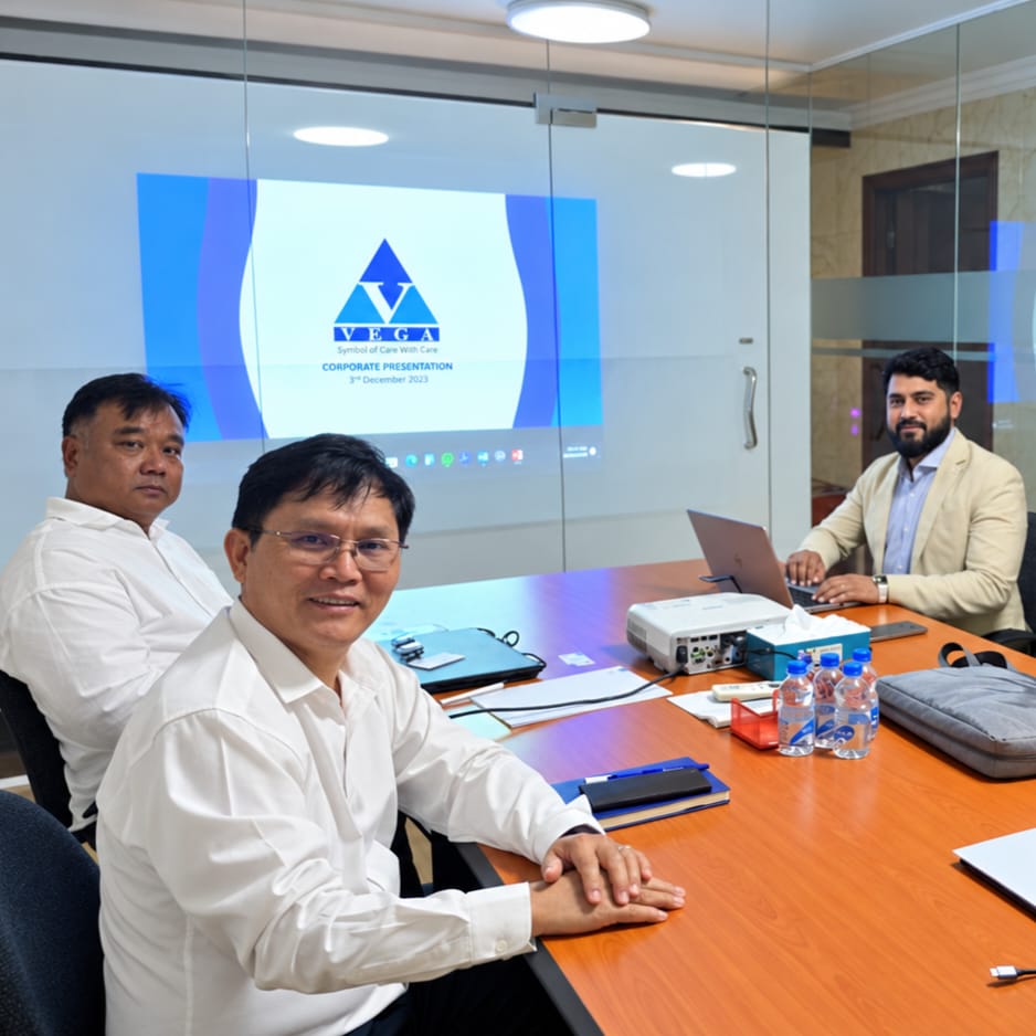 Vega representatives meeting international business partners for a portfolio presentation